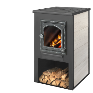Печь-камин ЭТНА С ЧУГУННОЙ ПЛИТОЙ  9 кВт  дверца ДТ-4С (150 м.куб)
