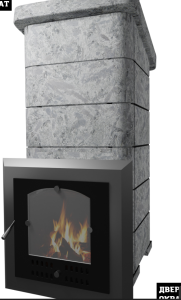 Печь-каменка чугунная СУДАРУШКА СЕМЕЙНАЯ стальная дверца со стеклом СЕРПЕНТИНИТ (10 - 18 м.куб)