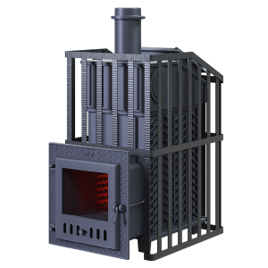 Печь-каменка чугунная GFS ЗК УРАГАН 25М в СЕТКЕ  дверца со стеклом (25 м.куб)