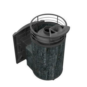 Печь-каменка чугунная АТМОСФЕРА L  в ламелях ПИРОКСЕНИТ NEW + тоннель  (12-20 м.куб)