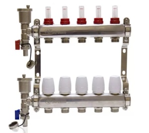 Коллектор с  5 выходами с расходомерами, воздухоотводчиками, кранами ALT-K