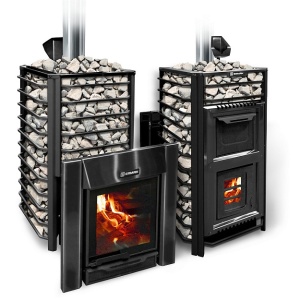 Печь-каменка чугунная ЕРМАК ЛЮКС 30 СЕТКА BLACK (22 - 32 м.куб)